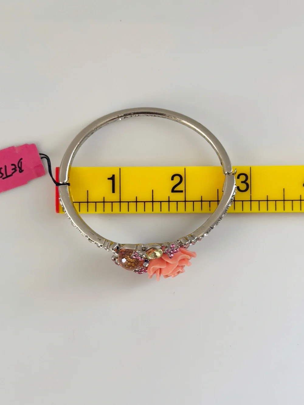 Betsey Johnson Garden Flowers Rhinestone Silver Tone Hinge Bracelet NWT